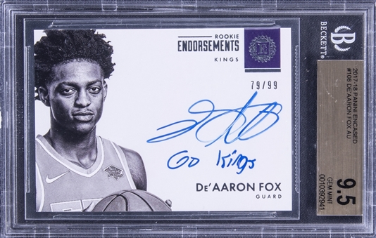 2017-18 Panini Encased “Rookie Endorsements” #108 DeAaron Fox Signed and Inscribed Rookie Card (#79/99) - BGS GEM MINT 9.5/BGS 9